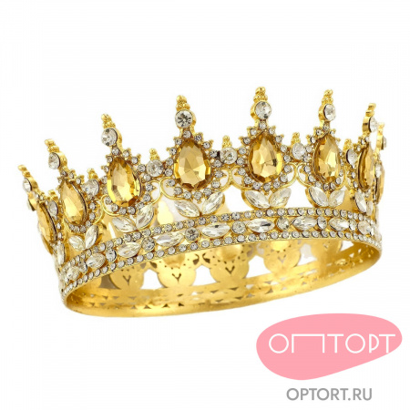Декоративная корона на торт, золото (15 см, Золотые камни)